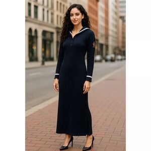 Ralph Lauren Classic Nautical sailor crest cotton knit navy blue white P/S dress